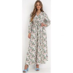 Jasnobeżowa Sukienka Partharpia. Brązowe sukienki damskie Born2be, l, z aplikacjami, z materiału, bez kołnierzyka, bez ramiączek, maxi, kopertowe. Za 74.99 zł.