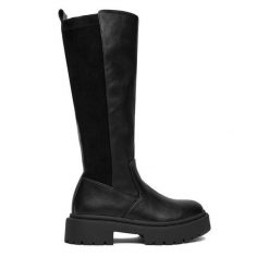 Kozaki JENNY. Czarne kozaki damskie Jenny, bez wzorów, bez obcasa, na płaskiej podeszwie, bez zapięcia. Za 219.99 zł.