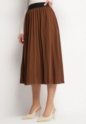 Brązowa Klasyczna Plisowana Spódnica z Gumką w Pasie Valentha. Brązowe spódnice damskie Born2be, m, bez wzorów, z dzianiny, eleganckie, midi, dopasowane. Za 49.99 zł.