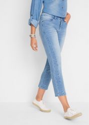 Miękkie dżinsy 7/8. Niebieskie jeansy damskie bonprix, bez wzorów, z jeansu. Za 112.99 zł.
