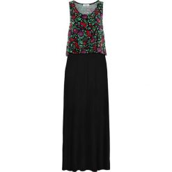 Sukienka shirtowa warstwowa bonprix czarny z górą w kwiaty. Czarne sukienki damskie bonprix, bez wzorów, bez kołnierzyka, bez ramiączek. Za 149.99 zł.