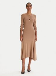 KARL LAGERFELD Sukienka dzianinowa B1W13003 Beżowy Regular Fit. Brązowe sukienki damskie KARL LAGERFELD, s, bez wzorów, z dzianiny, bez kołnierzyka, bez ramiączek. Za 1,299.00 zł.