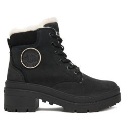 Trzewiki Palladium. Czarne botki damskie Palladium, bez wzorów, bez obcasa, na płaskiej podeszwie, bez zapięcia. Za 449.99 zł.