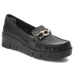 Czarne Półbuty Armodo Stylowe Obuwie Damskie. Czarne półbuty damskie Armodo, bez wzorów, ze skóry, eleganckie, bez obcasa, na koturnie, bez zapięcia. Za 379.00 zł.