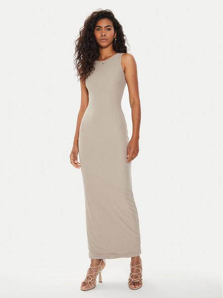Guess Sukienka codzienna Kim W4YK0J KCDE0 Beżowy Bodycon Fit. Brązowe sukienki damskie Guess, na co dzień, m, z aplikacjami, z syntetyku, bez kołnierzyka, bez ramiączek, bodycon. Za 289.99 zł.