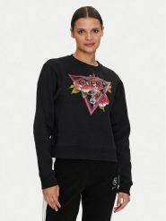 Guess Bluza W4YQ26 K9Z21 Czarny Regular Fit. Czarne bluzy damskie Guess, xs, z aplikacjami, z bawełny, bez ramiączek, bez kaptura. Za 179.99 zł.