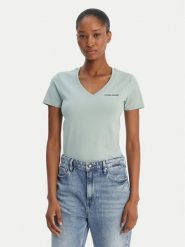 Guess Jeans T-Shirt W4YI23 J1314 Zielony Regular Fit. Zielone t-shirty damskie Guess Jeans, xs, z aplikacjami, z bawełny, bez kołnierzyka, bez ramiączek. Za 121.99 zł.
