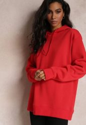 Czerwona Sportowa Bluza z Kapturem i Ściągaczami Kenasia. Czerwone bluzy damskie Renee, xl, bez wzorów, casualowe, bez ramiączek, z kapturem. Za 69.99 zł.