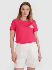 4F T-shirt regular z nadrukiem damski - różowy XS. Czerwone t-shirty damskie 4F, xl, z aplikacjami, z bawełny, eleganckie, bez kołnierzyka, bez ramiączek. W wyprzedaży za 39.99 zł.