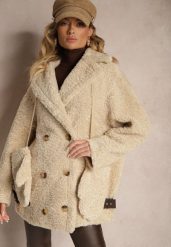 Jasnobeżowa Dwurzędowa Kurtka Futerkowy Płaszcz z Dodatkowymi Rękawiczkami Hetirra. Brązowe płaszcze damskie Renee, l, bez wzorów, z jeansu, eleganckie, bez kołnierzyka, bez kaptura. Za 339.99 zł.