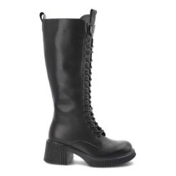 Czarne Kozaki Vinceza Eleganckie Obuwie Damskie Na Obcasie. Czarne kozaki damskie VINCEZA, bez wzorów, ze skóry, przed kolano, bez obcasa, na obcasie, bez zapięcia. Za 280.99 zł.