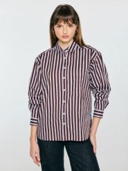 Koszula damska w kontrastowe paski bordowa tinisa 604. Czerwone koszule damskie BIG STAR, l, bez wzorów, z bawełny, eleganckie, bez kołnierzyka, bez ramiączek. Za 229.99 zł.