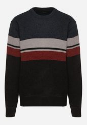 Granatowy Sweter z Wełną z Eleganckim Kołnierzykiem Koszulowym Espalea. Niebieskie swetry męskie Born2be, l, z aplikacjami, z dzianiny, biznesowe, bez kołnierzyka, bez ramiączek. Za 89.99 zł.