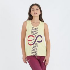 Top treningowy BUBLE z bawełny damski. Żółte topy damskie ELPLAYER, bez wzorów, z bawełny, sportowe, bez kołnierzyka, bez ramiączek. Za 43.00 zł.