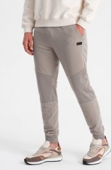 Ombre Męskie spodnie dresowe ze wstawkami z tkaniny ottoman - popielate V4 OM-PASK-0127 XXL. Szare spodnie sportowe męskie Ombre, m, bez wzorów, z dresówki. Za 49.99 zł.