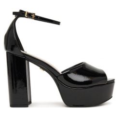 Sandały Buffalo. Czarne sandały damskie Buffalo, bez wzorów, bez obcasa, na słupku, bez zapięcia. Za 389.99 zł.