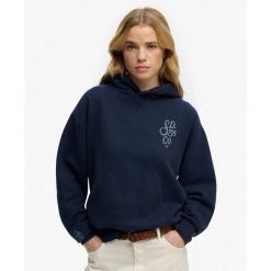 Bluza damska z kapturem Superdry Heritage Hamptons. Niebieskie bluzy damskie Superdry, bez wzorów, bez ramiączek, z kapturem. Za 327.70 zł.