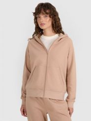 4F Bluza dresowa rozpinana z kapturem damska - beżowa XS. Brązowe bluzy damskie 4F, uniwersalny, bez wzorów, z bawełny, sportowe, bez ramiączek, z kapturem. Za 159.99 zł.