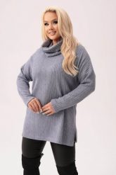 Popielaty sweterek Bianka - uniwersalny i stylowy z możliwością noszenia jako bluzka lub golf PLUS SIZE XXL. Szare bluzki damskie Moda Size Plus Iwanek, l, bez wzorów, z elastanu, eleganckie, bez kołnierzyka, plus size, bez ramiączek. W wyprzedaży za 159.90 zł.