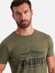 T-shirt męski bawełniany z printem militarnym - khaki V2 OM-TSPT-0164 - XXL. Brązowe t-shirty męskie Ombre Clothing, m, bez wzorów, z bawełny, bez kołnierzyka, bez ramiączek. W wyprzedaży za 19.99 zł.