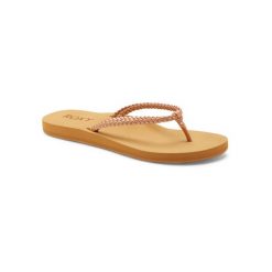 Klapki plażowe dla Kobiety COSTAS. Czerwone klapki damskie Roxy, bez wzorów, ze skóry, sportowe, bez obcasa, bez zapięcia. Za 78.99 zł.
