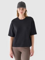 4F T-shirt regular z modalem damski - czarny XL. Czarne t-shirty damskie 4F, xl, bez wzorów, z dzianiny, klasyczne, bez kołnierzyka, bez ramiączek. W wyprzedaży za 39.99 zł.