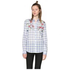 Desigual koszula damska Cabaceira XS niebieski. Niebieskie koszule damskie Desigual, xs, bez wzorów, z materiału, bez kołnierzyka, bez ramiączek. W wyprzedaży za 255.00 zł.