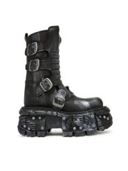NEW ROCK Botki M-373SC-C1 Szary. Szare botki damskie NEW ROCK, bez wzorów, ze skóry, rockowe, bez obcasa, na słupku, bez zapięcia. Za 1,699.00 zł.