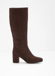 Kozaki na obcasie klockowym. Brązowe kozaki damskie bonprix, bez wzorów, bez obcasa, na obcasie, bez zapięcia. Za 229.99 zł.