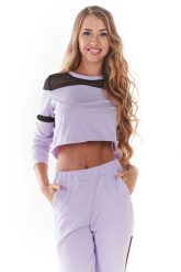 Krótka Bluza z Siateczkowymi Wstawkami - Purpurowa. Fioletowe bluzy damskie Infinite You, l, bez wzorów, z bawełny, bez ramiączek, bez kaptura. Za 174.90 zł.