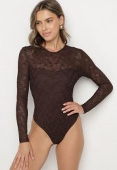 Brązowe Koronkowe Body z Długim Rękawem Esaressa. Brązowe body Born2be, z aplikacjami, z koronki. Za 79.99 zł.