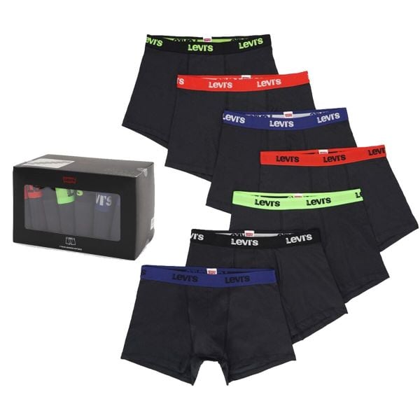 Bokserki majtki męskie Levi's Men Boxershort 7-Pack. Czarne bokserki męskie Levi's®, bez wzorów, z bawełny. Za 336.99 zł.