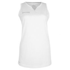 Damska koszulka Spalding 4HER III. Białe bluzki damskie SPALDING, bez wzorów, bez kołnierzyka, bez ramiączek. W wyprzedaży za 84.65 zł.