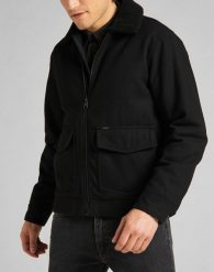 LEE WOOL JACKET BLACK L86PCS01 112140954. Czarne płaszcze męskie Lee, l, bez wzorów, bez kołnierzyka, bez kaptura. Za 509.99 zł.