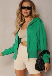 Zielona Klasyczna Rozpinana Bluza na Suwak ze Ściągaczem Parivea. Zielone bluzy damskie Renee, l, bez wzorów, klasyczne, bez ramiączek, z kapturem. Za 29.99 zł.