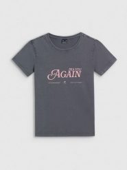 4F T-shirt slim z nadrukiem damski - szary XXL. Szare t-shirty damskie 4F, xxl, bez wzorów, z dzianiny, bez kołnierzyka, bez ramiączek. Za 59.99 zł.