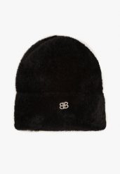 Czarna Czapka Typu Beanie z Wełną i Wiskozą Ozdobiona Naszywką Borirra. Czarne czapki damskie Born2be, z aplikacjami, z wełny, eleganckie. Za 44.99 zł.