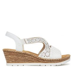 Sandały Rieker. Białe sandały damskie Rieker, bez wzorów, bez obcasa, na koturnie, bez zapięcia. Za 223.99 zł.