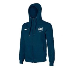 Bluza damska z kapturem Mizuno Fullzip Crew. Niebieskie bluzy damskie Mizuno, s, bez wzorów, bez ramiączek, z kapturem. Za 247.50 zł.