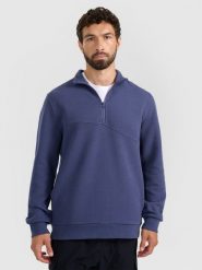 4F Bluza dresowa z dzianiny waflowej męska - granatowa L. Niebieskie bluzy sportowe męskie 4F, l, bez wzorów, z dresówki, bez kaptura. W wyprzedaży za 89.99 zł.