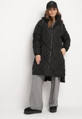 Czarna Kurtka z Kapturem i Kieszeniami w Kraciaste Pikowane Przeszycia Ettaline. Czarne kurtki sportowe damskie Born2be, l, bez wzorów, z jeansu, bez ramiączek, z kapturem. Za 169.99 zł.