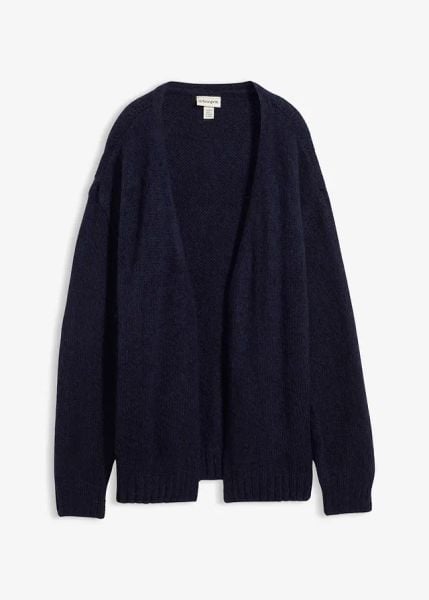 Gruby kardigan oversize. Fioletowe kardigany damskie bonprix, bez wzorów, bez kołnierzyka. Za 117.99 zł.