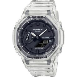 Zegarek męski Casio GA-2100SKE-7AER, Quartz, 45mm, 20ATM. Czarne zegarki męskie Casio, bez wzorów, z materiału. Za 539.15 zł.