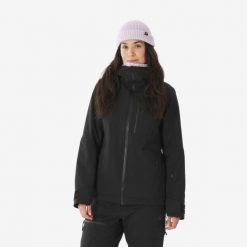 Kurtka narciarska i snowboardowa damska Wedze 500 AM. Czarne kurtki sportowe damskie WED'ZE, na zimę, l, bez wzorów, z materiału, bez ramiączek, bez kaptura, narciarskie. Za 579.99 zł.