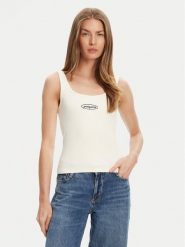 Guess Jeans Top W5YP35 KA0H1 Écru Regular Fit. Topy damskie Guess Jeans, m, z aplikacjami, z bawełny, bez kołnierzyka, bez ramiączek. Za 69.99 zł.