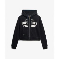 Króka, luźna, zapinana na zamek bluza z kapturem damska Superdry Athletic Essent. Niebieskie bluzy damskie Superdry, bez wzorów, bez ramiączek, z kapturem. Za 327.70 zł.