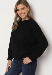 Czarny Sweter z Wełną i Wiskozą o Pudełkowym Kroju ze Wzorzystym Splotem Vailyn. Czarne swetry nierozpinane damskie Born2be, na zimę, m, bez wzorów, z wełny, bez kołnierzyka, bez ramiączek. Za 89.99 zł.