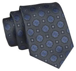 Męski Krawat - Grafitowy, Granatowe Akcenty - Angelo di Monti. Niebieskie krawaty i muchy Angelo di Monti, bez wzorów, z tkaniny, eleganckie. Za 45.00 zł.