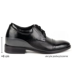 Olivier Buty męskie skórzane podwyższające wizytowe MP45KB czarne. Czarne buty wizytowe męskie bez wzorów, ze skóry, bez obcasa, bez zapięcia. Za 453.66 zł.