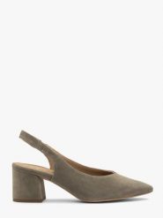 Oliwkowe czółenka damskie slingback. Zielone czółenka damskie Ryłko, bez wzorów, ze skóry, bez obcasa, na słupku, bez zapięcia. W wyprzedaży za 279.99 zł.